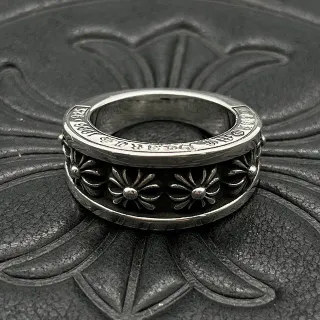 Chrome Hearts Floral Band Ring Silver Wide Engraved Motifs Ring