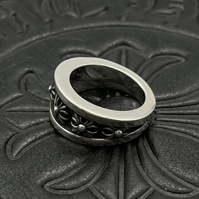 Chrome Hearts Anel de banda floral prateado largo motivos entalhados anel 8