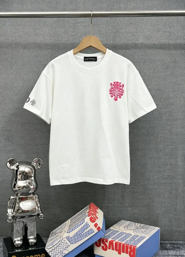 Chrome Hearts Graphic Print Pink and Black Cross T-Shirt 2
