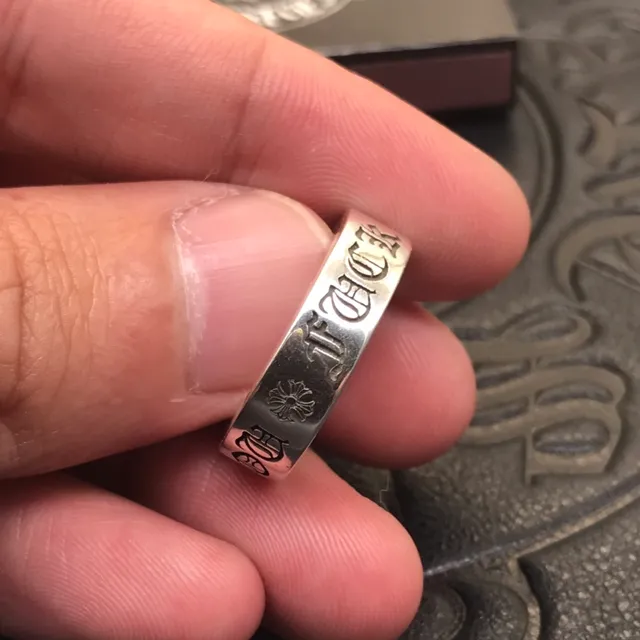 Chrome Hearts Logo Band Ring Silver Engraved Cross Ring 6
