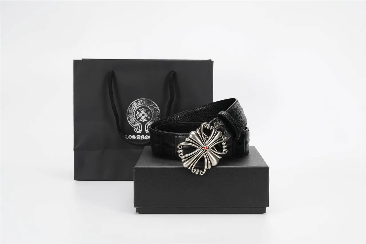 Chrome Hearts Croix de Malte Ceinture en cuir de crocodile noir 4
