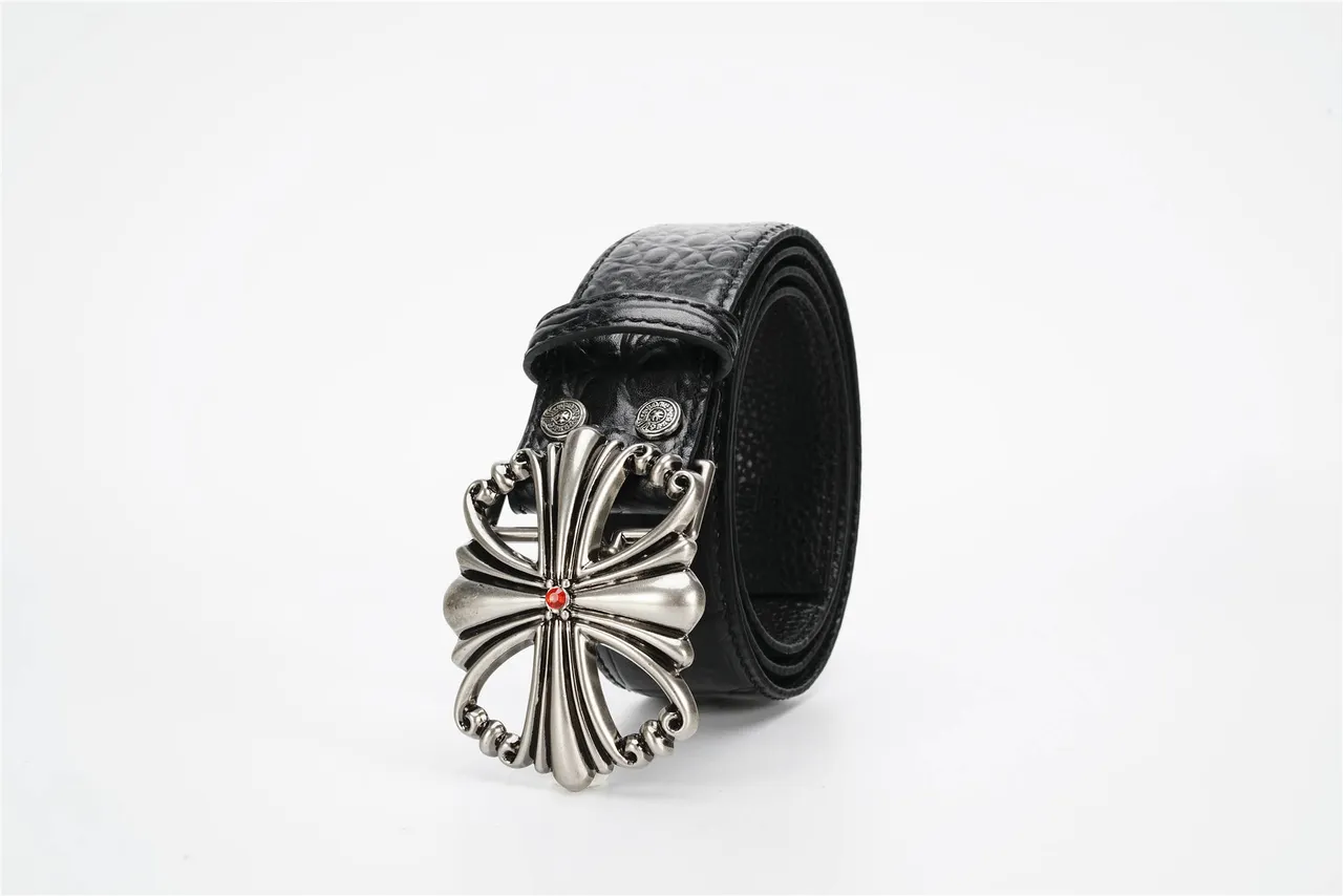 Chrome Hearts Croix de Malte Ceinture en cuir de crocodile noir 6