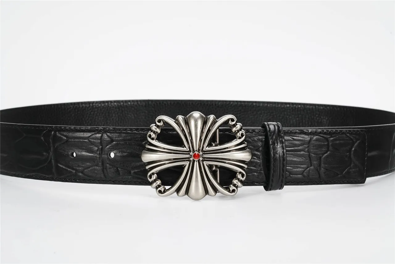 Chrome Hearts Croix de Malte Ceinture en cuir de crocodile noir 7