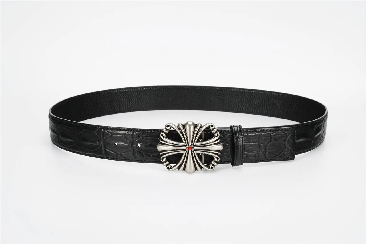 Chrome Hearts Croix de Malte Ceinture en cuir de crocodile noir 8