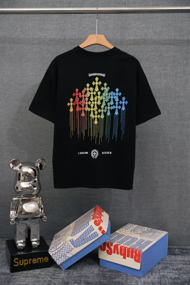 Chrome Hearts Rainbow Cross Embroidered Black T-Shirt 4