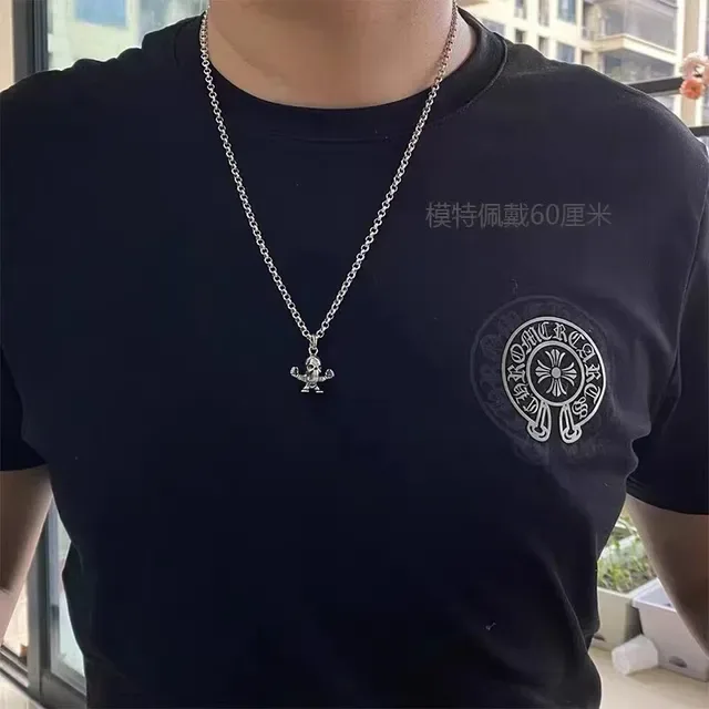 Chrome Hearts Silver Black Ball Chain 3D Sculpted Skull Necklace 2