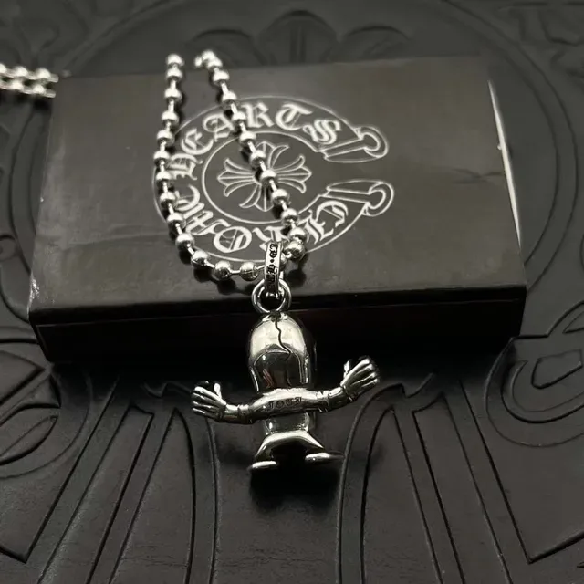 Chrome Hearts Silver Black Ball Chain 3D Sculpted Skull Necklace 4