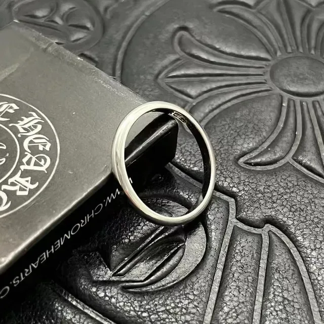 Chrome Hearts Anel Banda Prata Preto Suave Polido Minimalista Perfil Domo 6