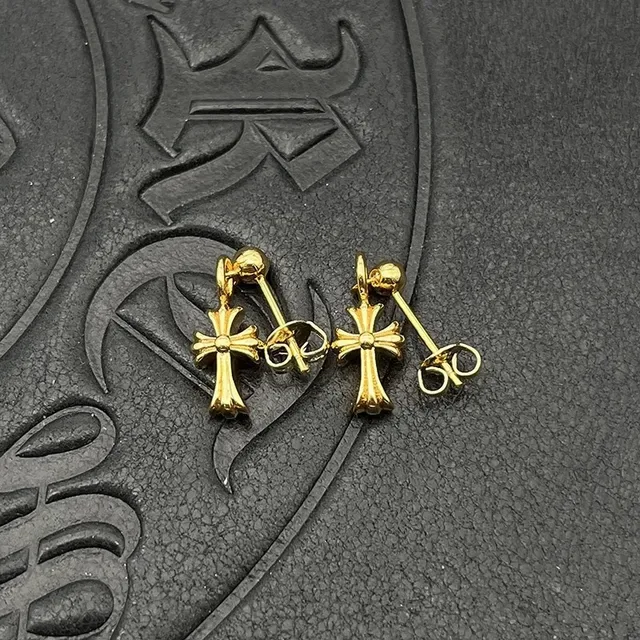 Chrome Hearts Boucles d'oreilles Argent Or en forme de croix hardware boulonné 6