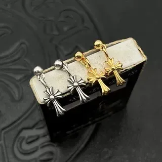 Chrome Hearts Boucles d'oreilles Argent Or en forme de croix hardware boulonné 8