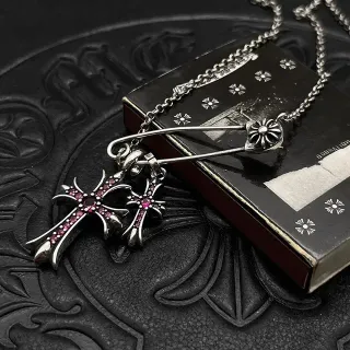 Chrome Hearts Silver Pink Gothic Ornate Necklace