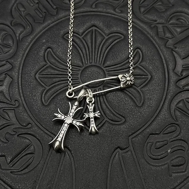 Chrome Hearts Silver Pink Gothic Ornate Necklace 5