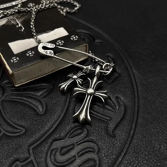 Chrome Hearts Silver Pink Gothic Ornate Necklace 6