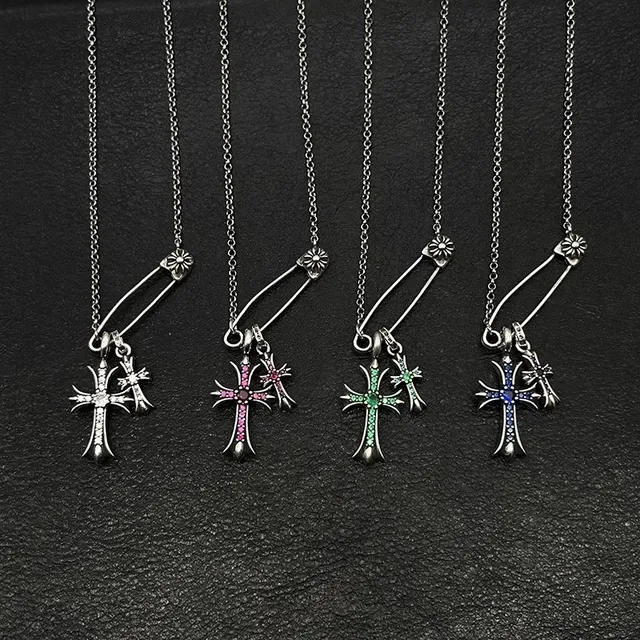 Chrome Hearts Silver Pink Gothic Ornate Necklace 7