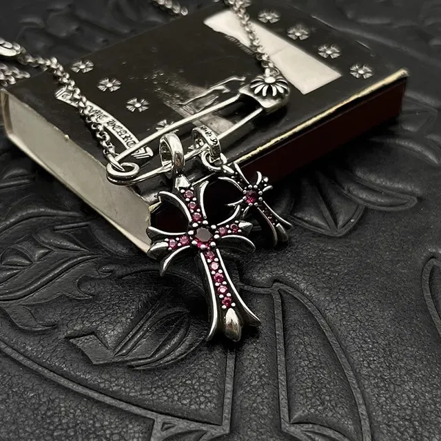 Chrome Hearts Silver Pink Gothic Ornate Necklace 8