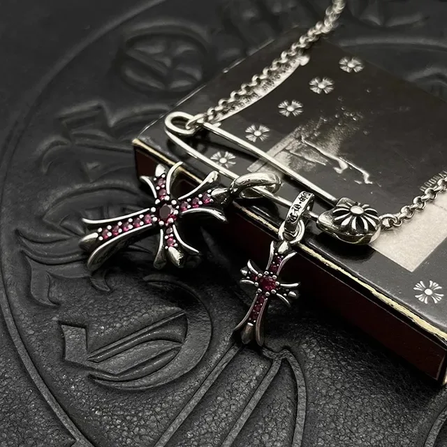 Chrome Hearts Silver Pink Gothic Ornate Necklace 9