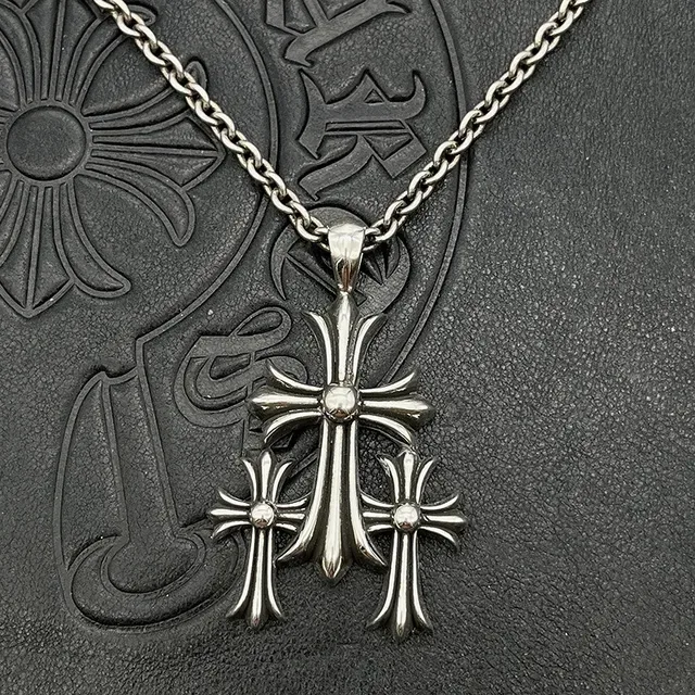 Chrome Hearts Triple Cross remachado collar de plata 3