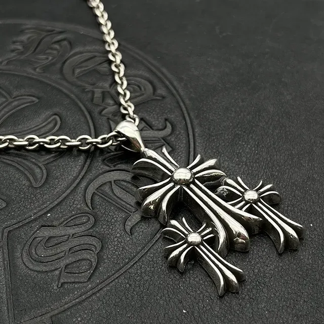 Chrome Hearts Triple Cross remachado collar de plata 5
