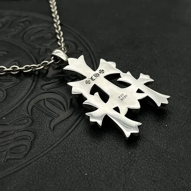 Chrome Hearts Triple Cross remachado collar de plata 7