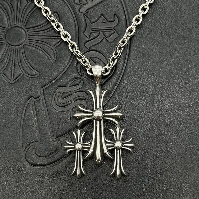 Chrome Hearts Triple Cross remachado collar de plata 8