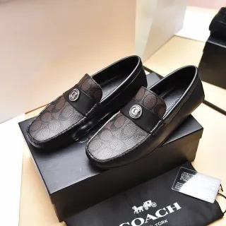 Coach Black Brown Monogram Canvas Leather Trim Loafer