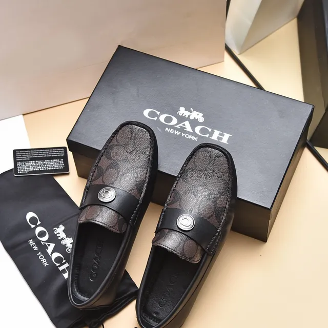 Coach Black Brown Monogram Canvas Leather Trim Loafer 3