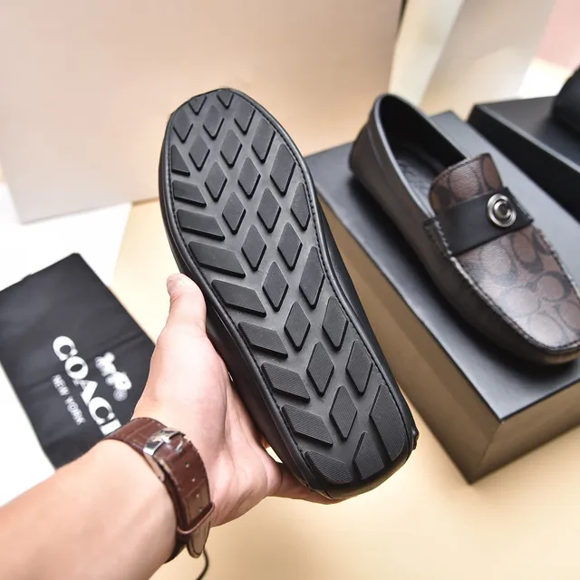 Coach Black Brown Monogram Canvas Leather Trim Loafer 5