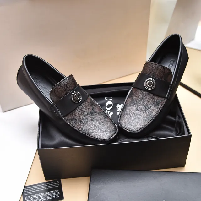 Coach Black Brown Monogram Canvas Leather Trim Loafer 8