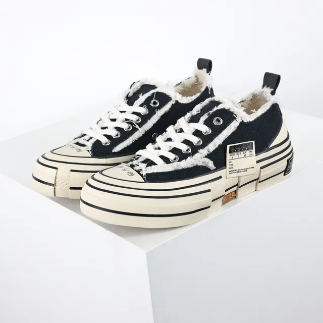 Converse Black Beige Frayed Raw-Edge Collar Layered Platform Sole Lifestyle Sneakers 2
