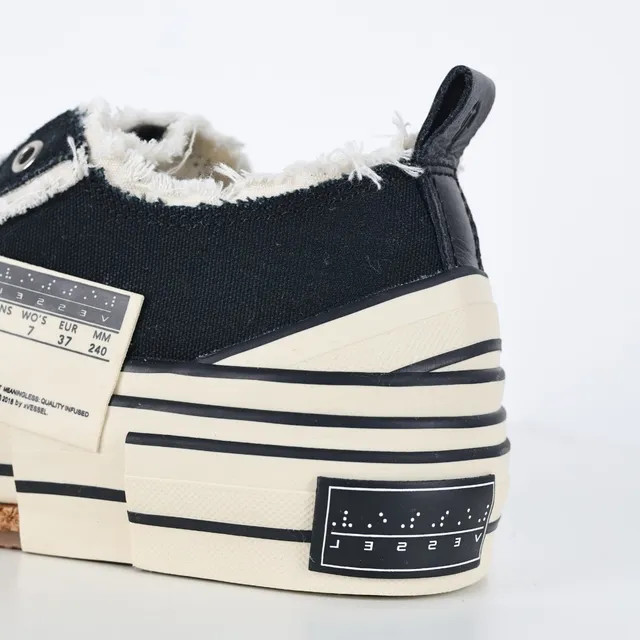 Converse Black Beige Frayed Raw-Edge Collar Layered Platform Sole Lifestyle Sneakers 4