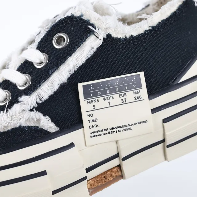 Converse Black Beige Frayed Raw-Edge Collar Layered Platform Sole Lifestyle Sneakers 6