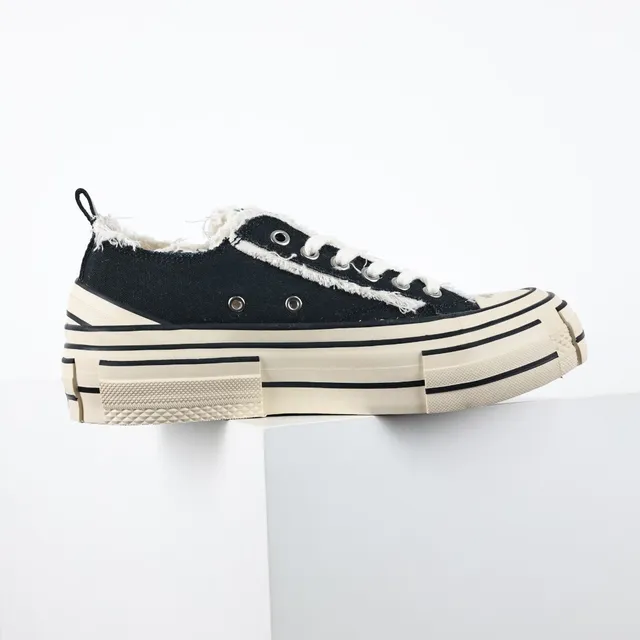 Converse Black Beige Frayed Raw-Edge Collar Layered Platform Sole Lifestyle Sneakers 7