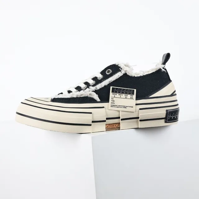 Converse Black Beige Frayed Raw-Edge Collar Layered Platform Sole Lifestyle Sneakers 9