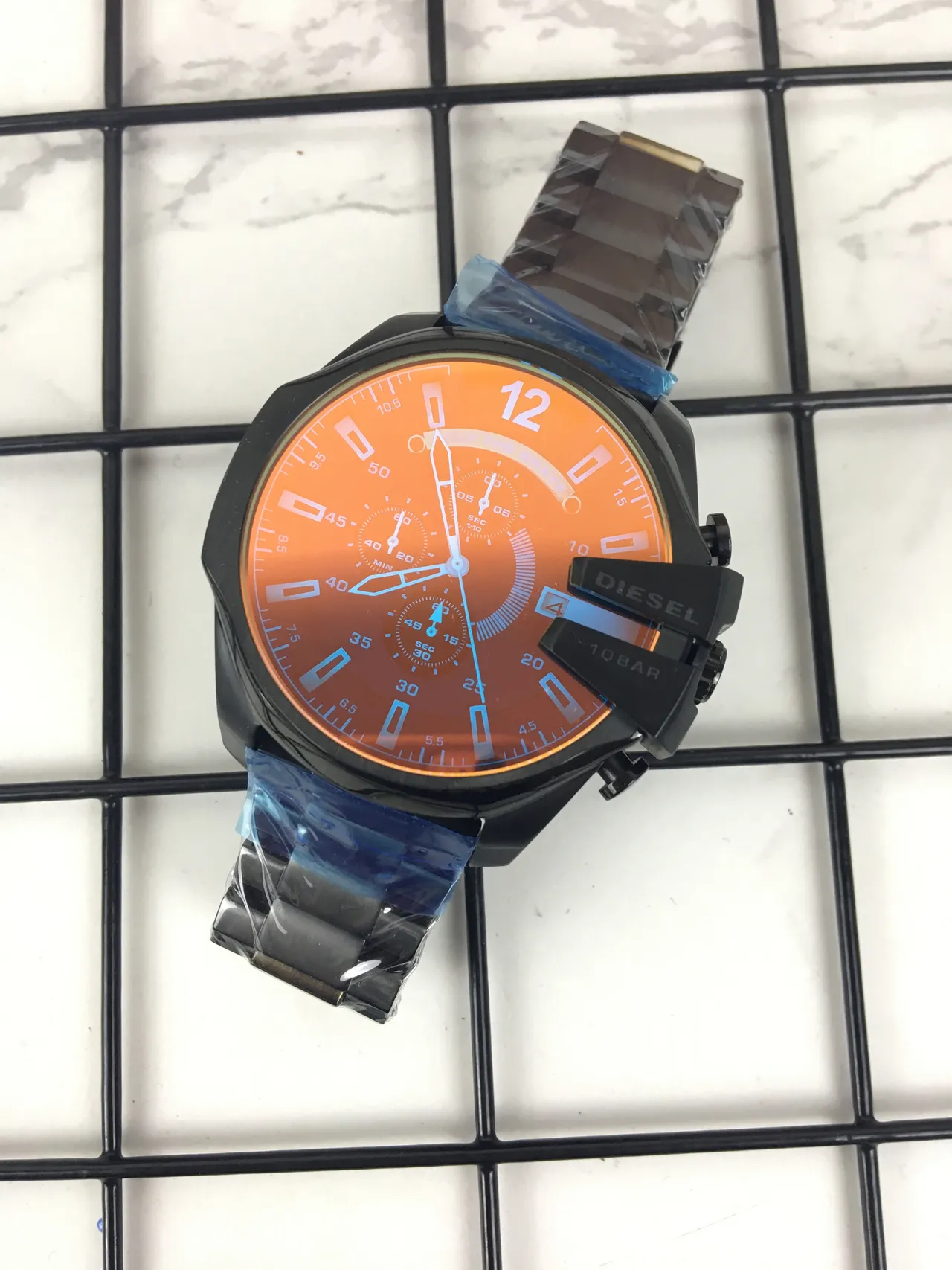 Diesel Cronógrafo Oversized Preto e Laranja Relógio Esportivo 3