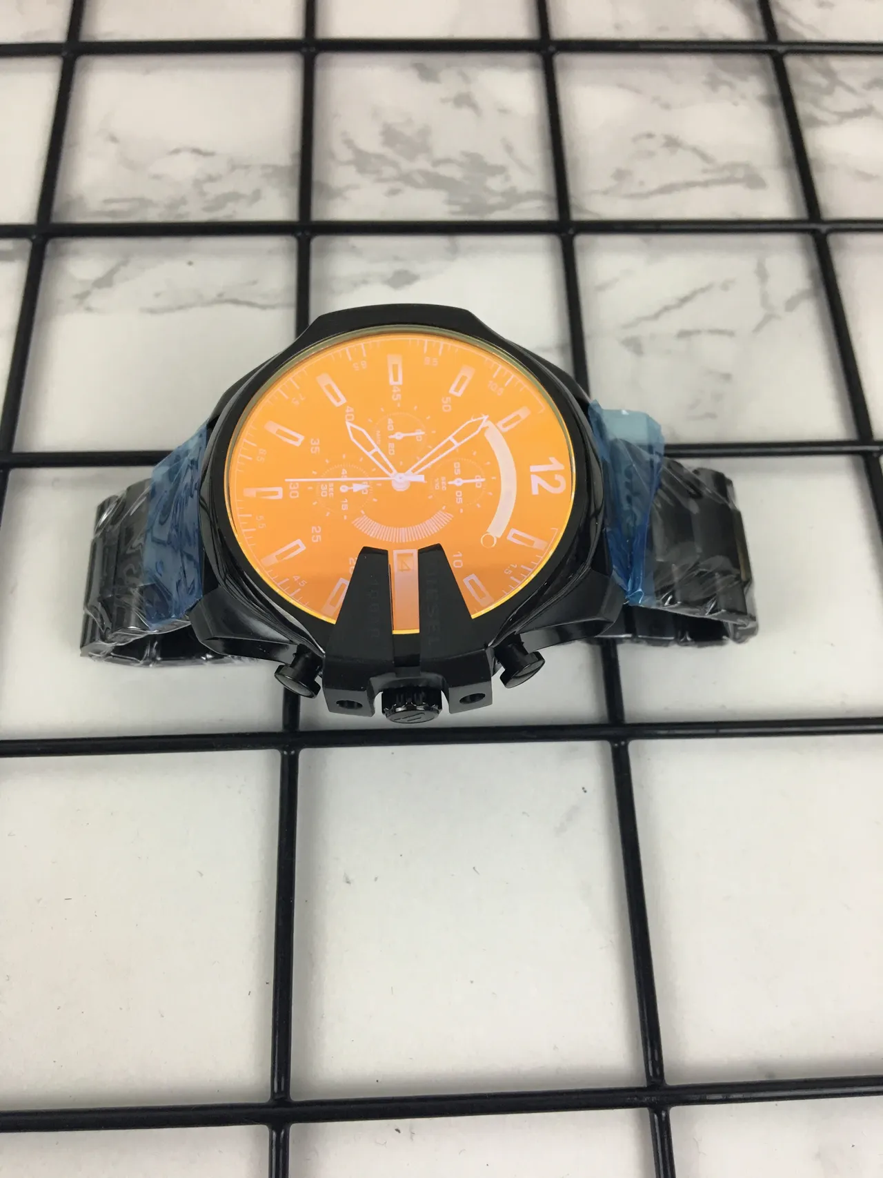 Diesel Cronógrafo Oversized Preto e Laranja Relógio Esportivo 4