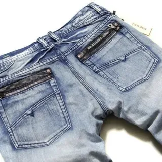 Diesel Light-Wash Zippered Back Pocket Jeans