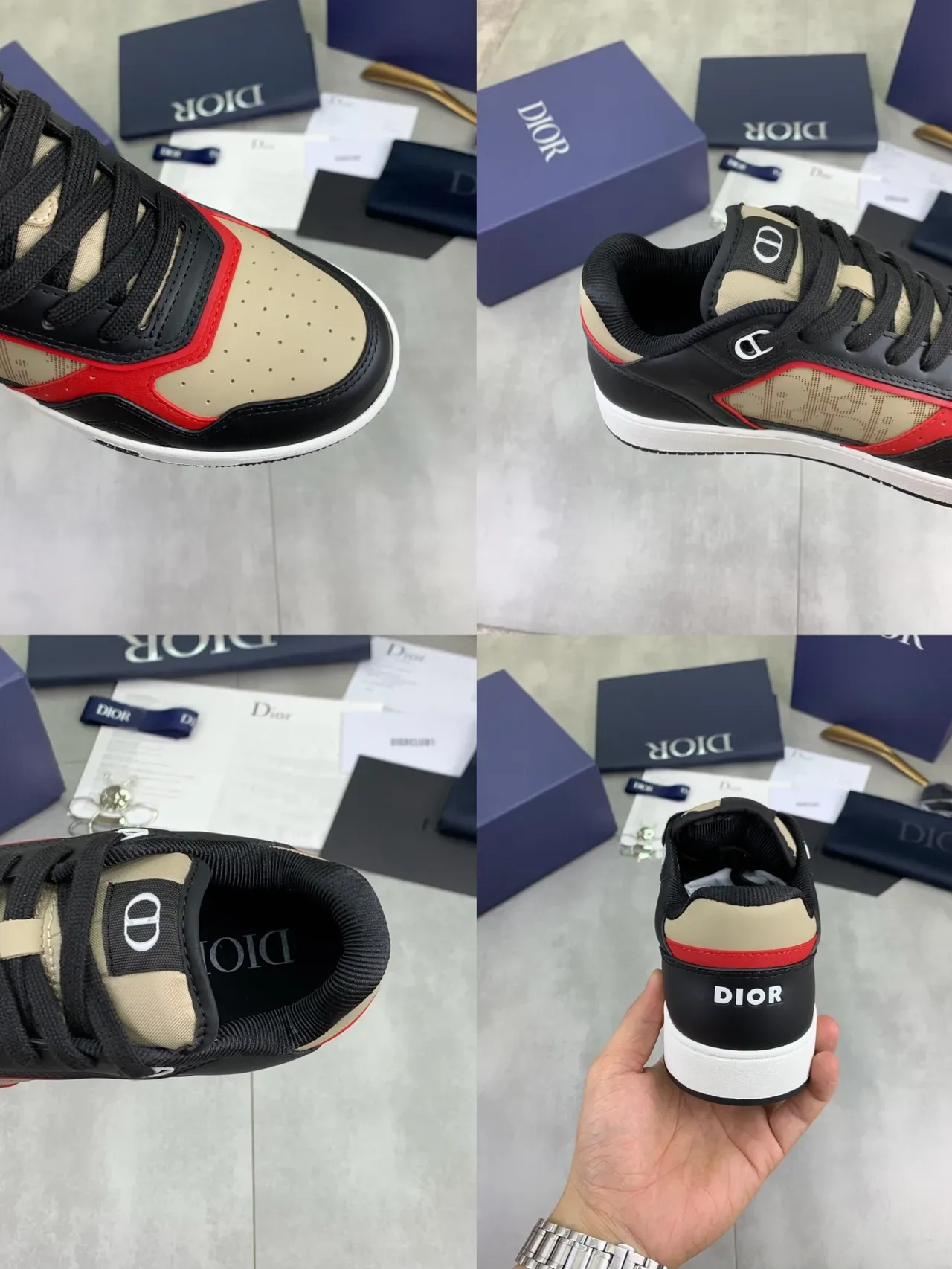 Dior B-Series Sneakers Lifestyle Cuir Panelé Noir Beige Low-Top 2