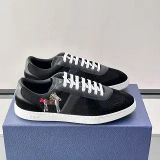 Dior B23 Black White Suede And Leather Upper Rubber Sole Lifestyle Sneakers