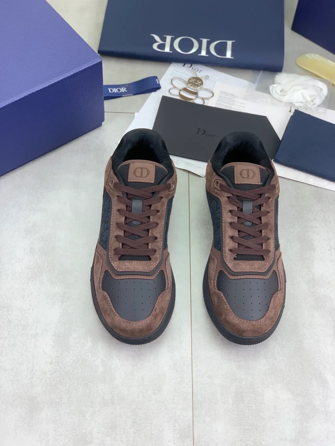 Dior B23 Brown Suede and Black Monogram Lifestyle Sneakers 4