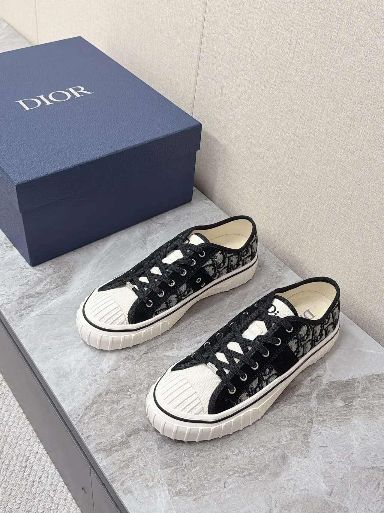 Dior B23 Monogram Canvas Black White Lifestyle Sneakers 5