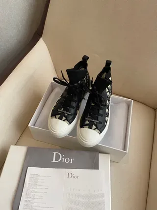 Dior B23 Monogram Print Black and Beige Lifestyle Sneakers 2