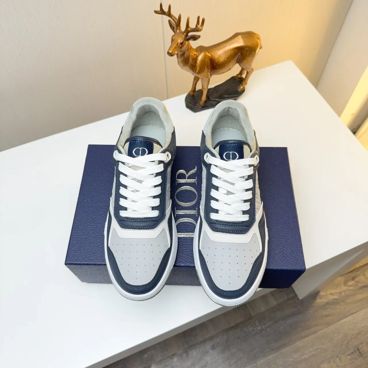 Dior B23 Navy et Gris Embossed Oblique Sneakers Lifestyle 2