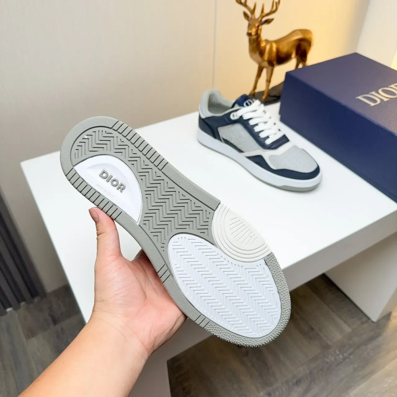 Dior B23 Navy et Gris Embossed Oblique Sneakers Lifestyle 3