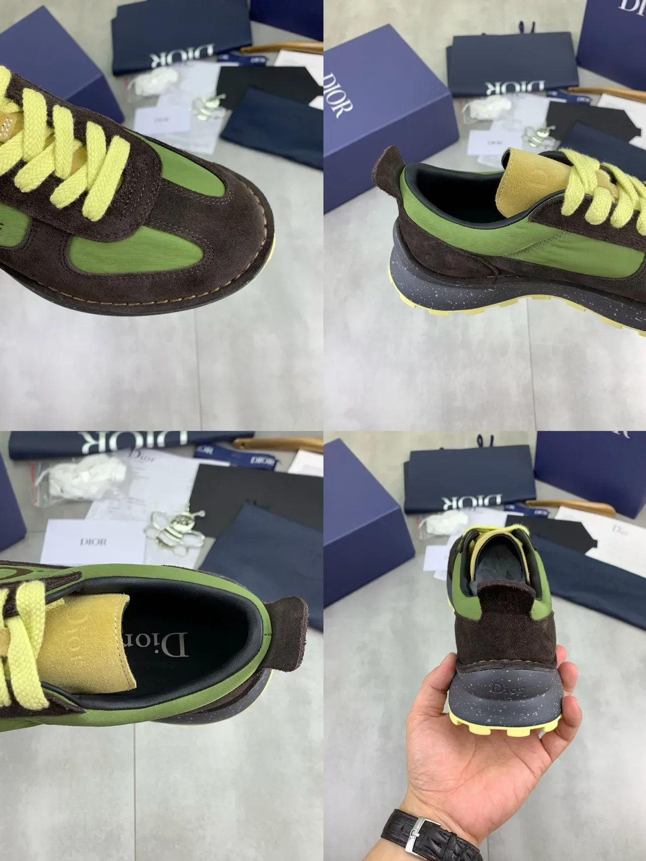 Dior B23 حذاء رياضي أسلوب حياة أخضر زيتوني وبني 3