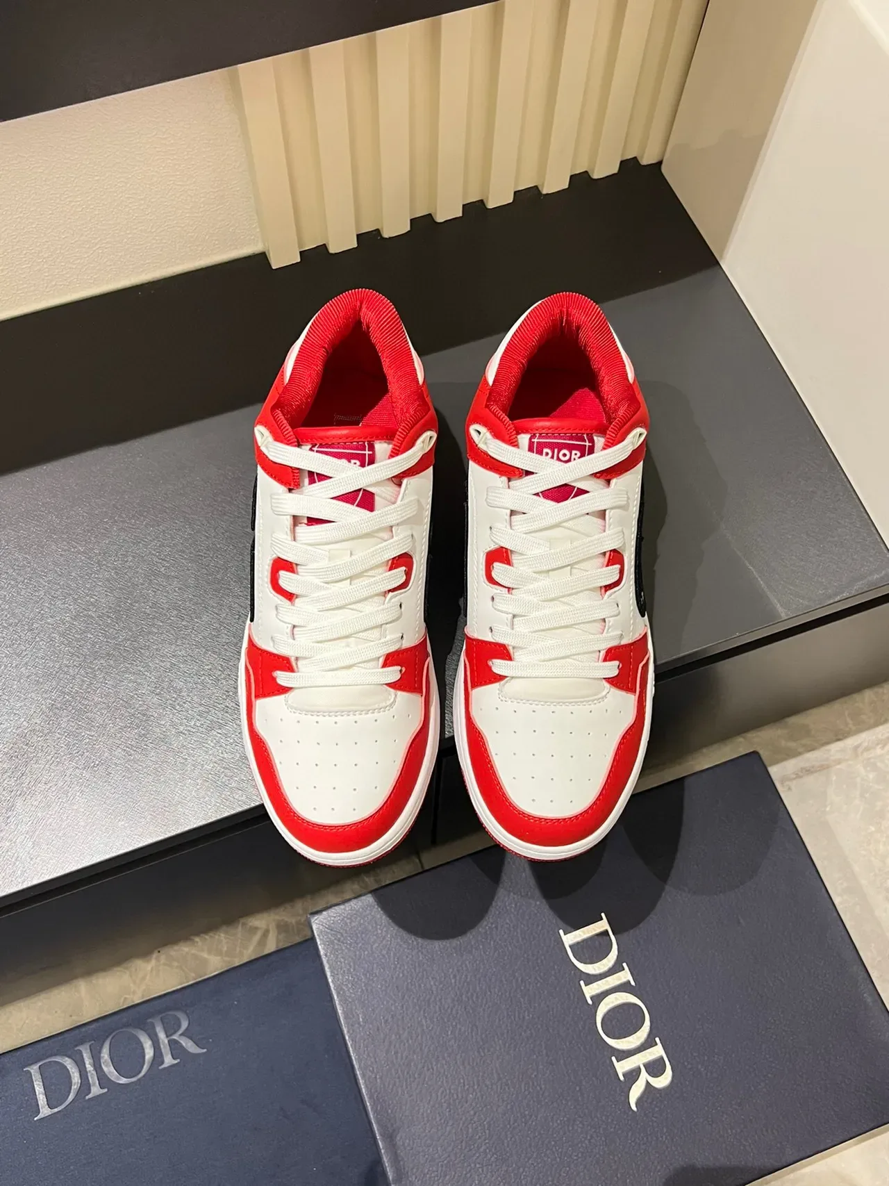 Dior B23 Red and White Embroidered CD Monogram Lifestyle Sneakers 2