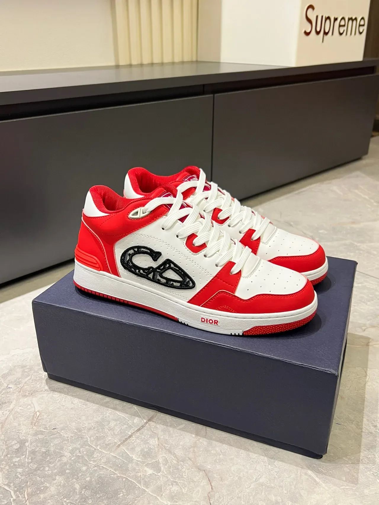 Dior B23 Red and White Embroidered CD Monogram Lifestyle Sneakers 3
