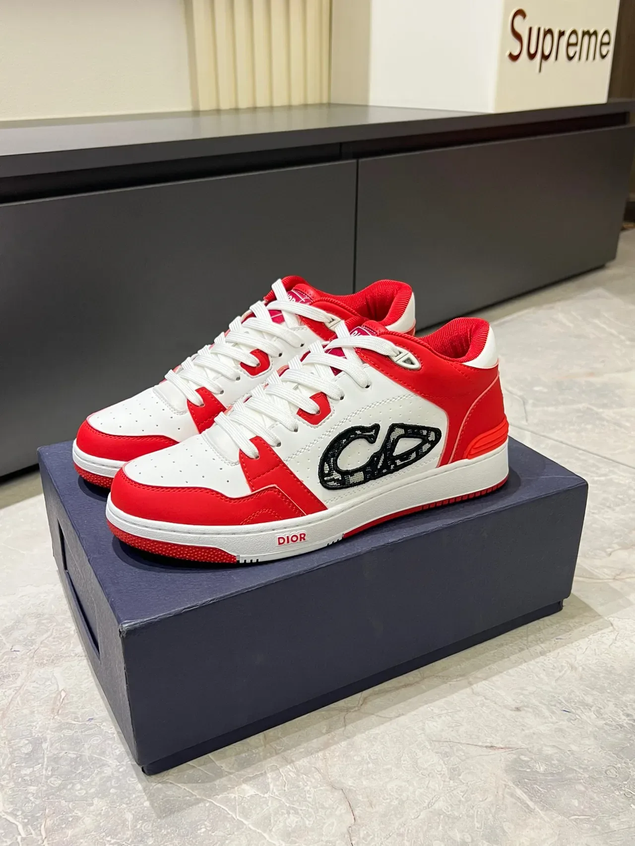 Dior B23 Red and White Embroidered CD Monogram Lifestyle Sneakers 4