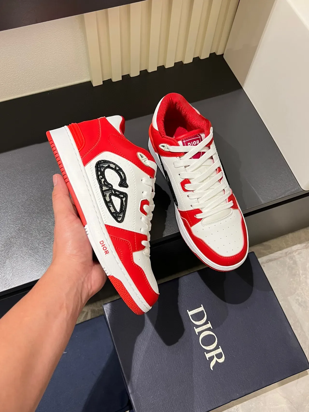 Dior B23 Red and White Embroidered CD Monogram Lifestyle Sneakers 6