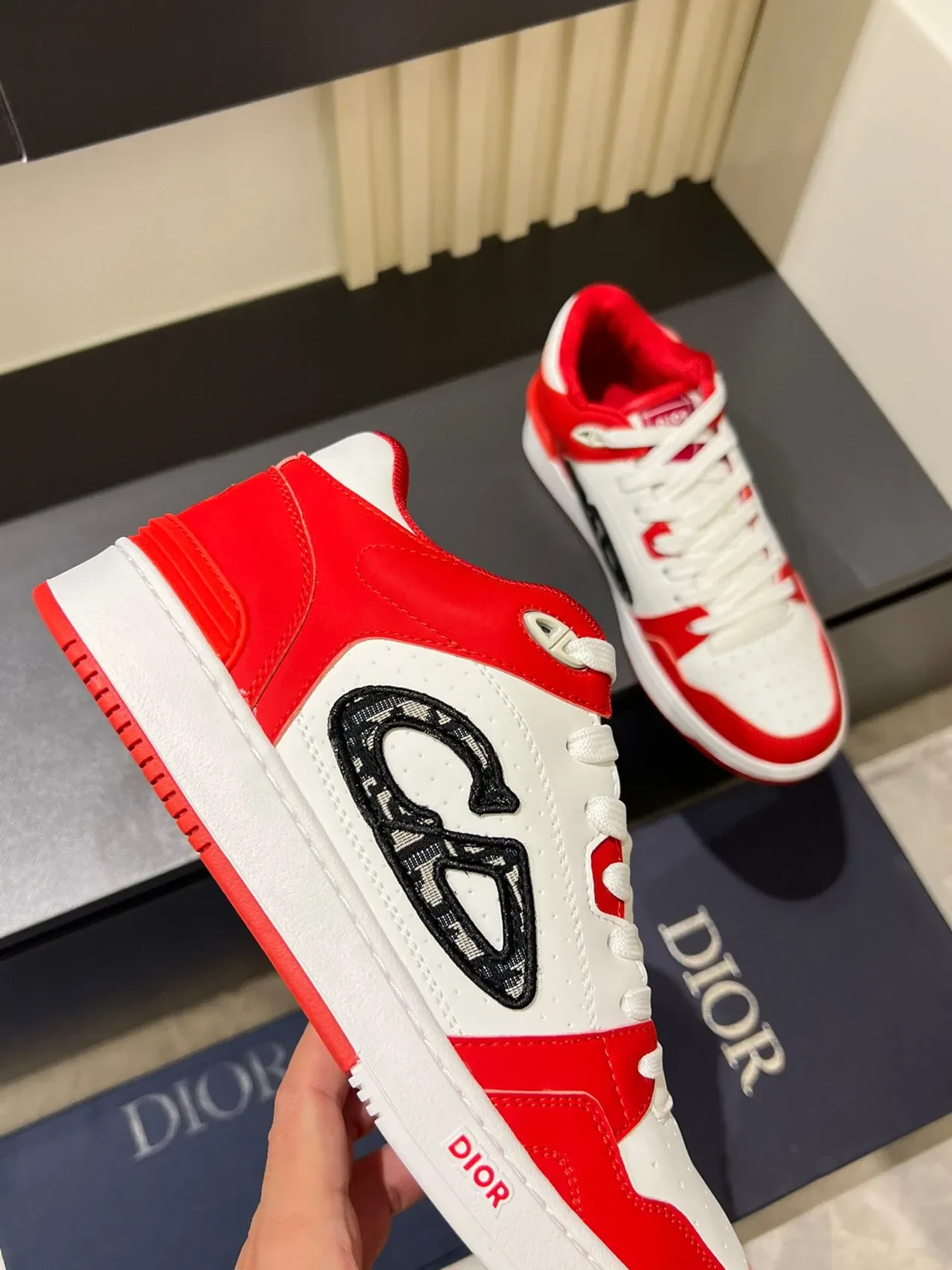 Dior B23 Red and White Embroidered CD Monogram Lifestyle Sneakers 8