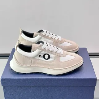 Dior B27 حذاء رياضي بيج وأبيض سويد ونسيج تشونكي